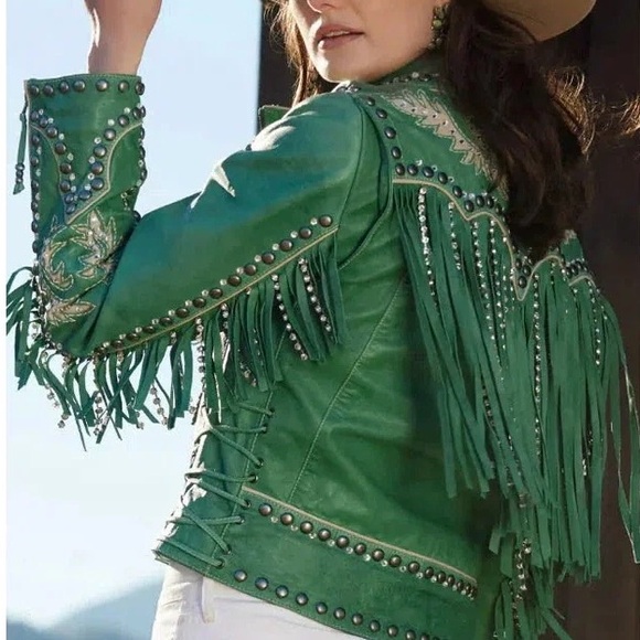 Double D Ranch Teal Studded Leather Jacket - Picture 6 of 6